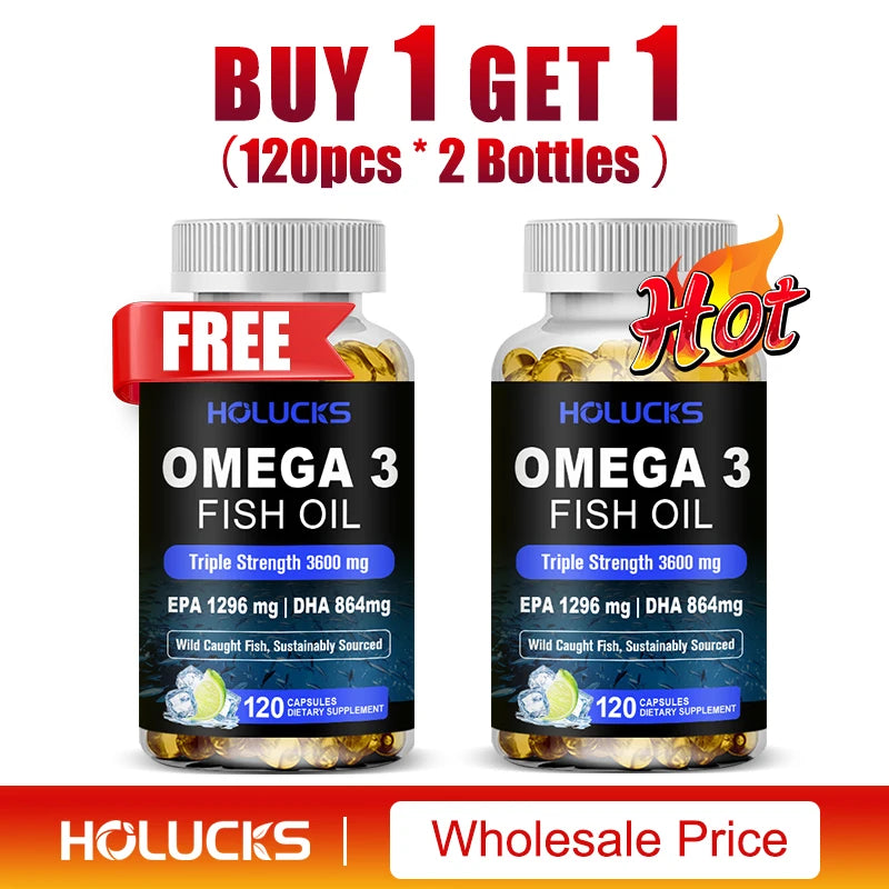 Omega 3 Fish Oil Supplement, with EPA & DHA, Support Brain & Cardiovascular Health, Antioxidant, for Skin Health
