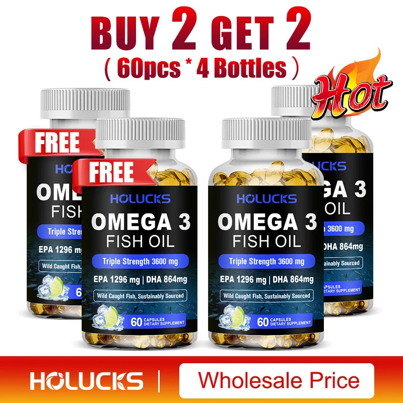 Omega 3 Fish Oil Supplement, with EPA & DHA, Support Brain & Cardiovascular Health, Antioxidant, for Skin Health