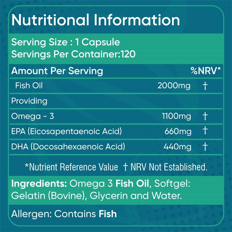 Omega 3 Fish Oil 2000mg - Helps Maintain Normal Brain Function and Healthy Vision, Boosts Natural Energy and Improves Immunity
