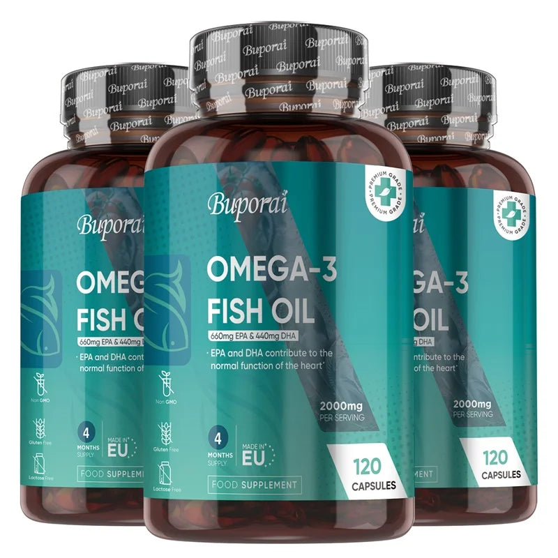 Omega 3 Fish Oil 2000mg - Helps Maintain Normal Brain Function and Healthy Vision, Boosts Natural Energy and Improves Immunity