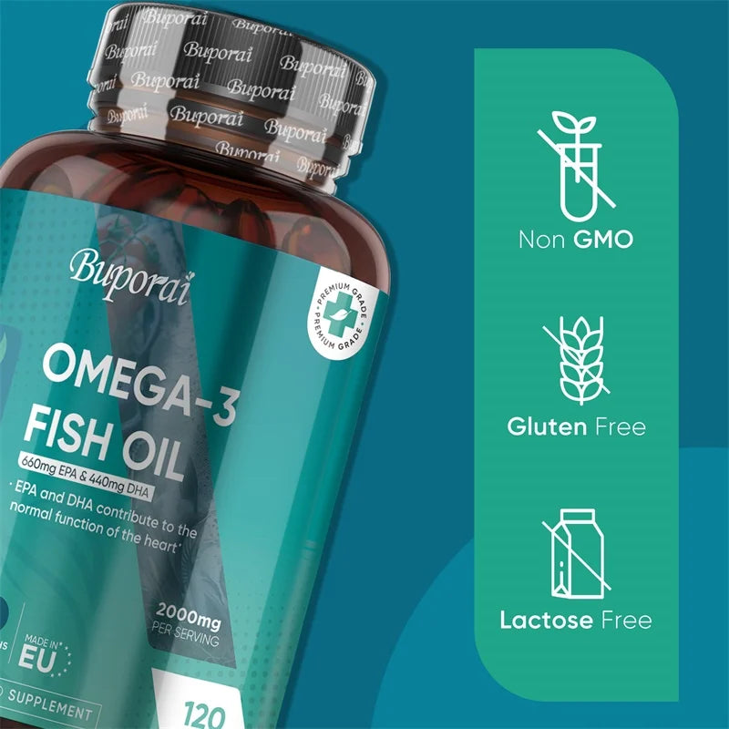Omega 3 Fish Oil 2000mg - Helps Maintain Normal Brain Function and Healthy Vision, Boosts Natural Energy and Improves Immunity