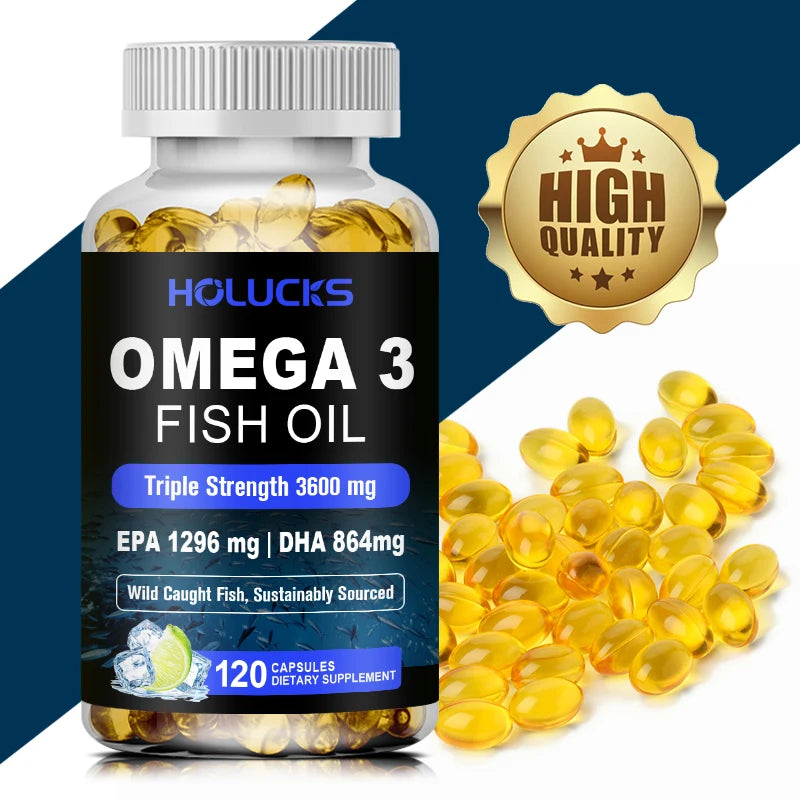 Omega 3 Fish Oil Supplement, with EPA & DHA, Support Brain & Cardiovascular Health, Antioxidant, for Skin Health
