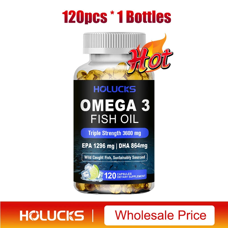 Omega 3 Fish Oil Supplement, with EPA & DHA, Support Brain & Cardiovascular Health, Antioxidant, for Skin Health