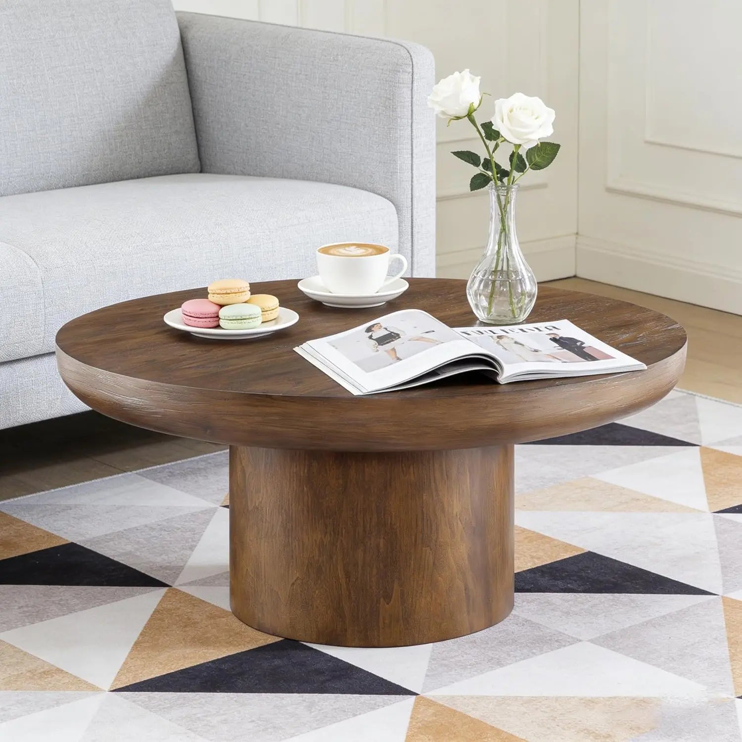Wood Pedestal Coffee Table