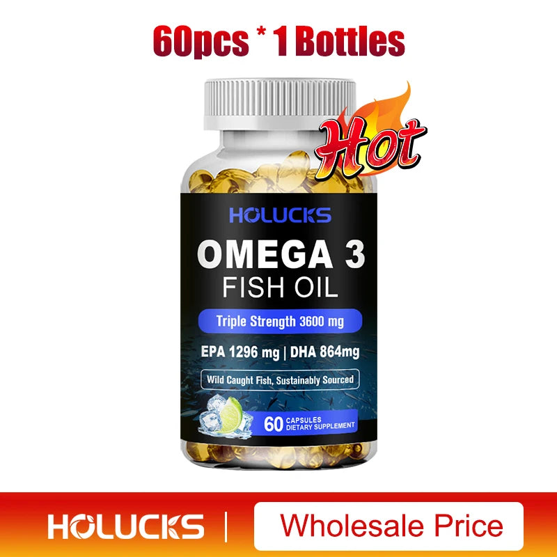 Omega 3 Fish Oil Supplement, with EPA & DHA, Support Brain & Cardiovascular Health, Antioxidant, for Skin Health