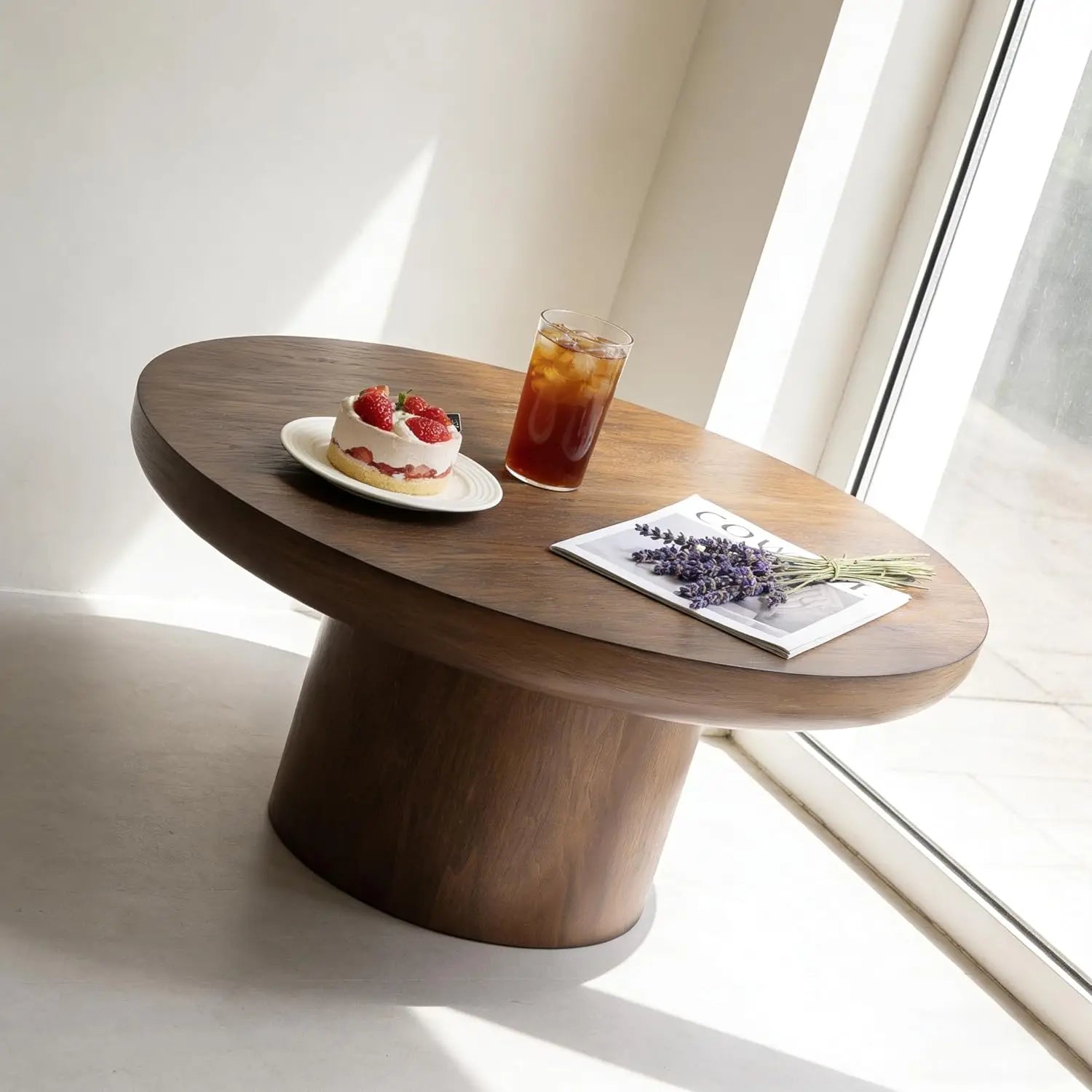 Wood Pedestal Coffee Table