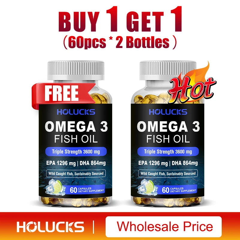 Omega 3 Fish Oil Supplement, with EPA & DHA, Support Brain & Cardiovascular Health, Antioxidant, for Skin Health