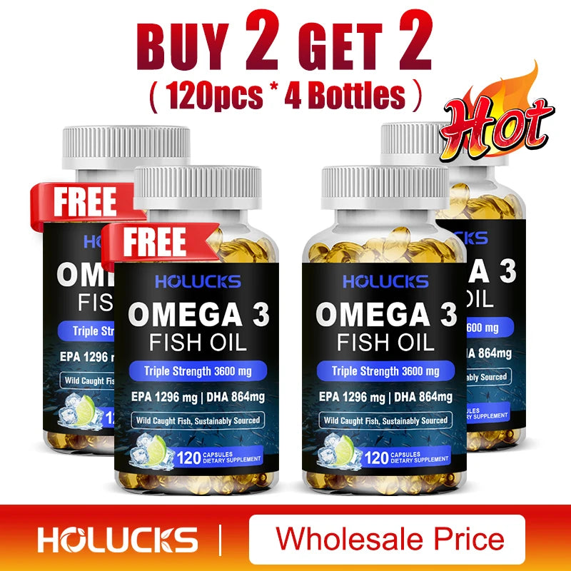 Omega 3 Fish Oil Supplement, with EPA & DHA, Support Brain & Cardiovascular Health, Antioxidant, for Skin Health