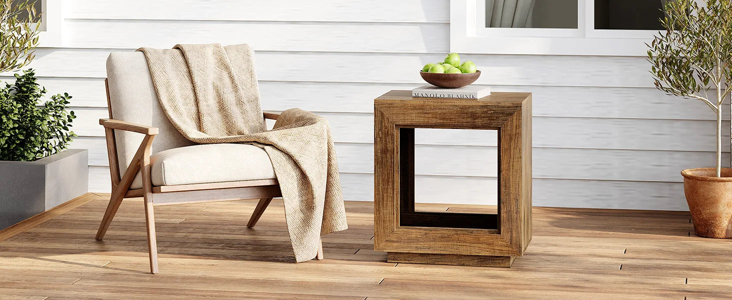 Wooden Square Side Table with Storage
